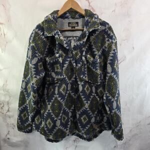 Noble Outfitters Shacket Womens Large Blue Aztec Southwestern Pile Teddy Sherpa